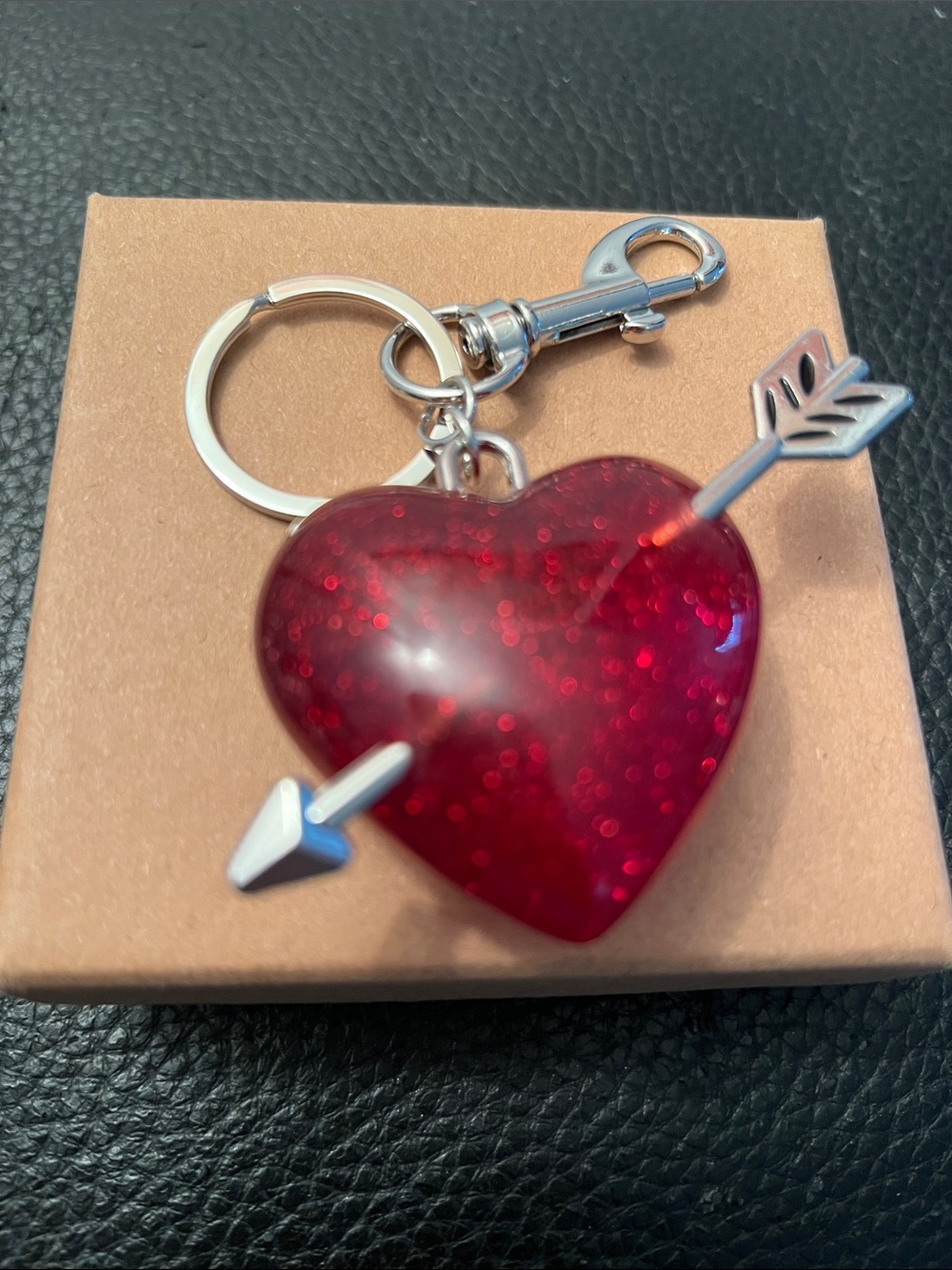KEYCHAIN- RED HEART with SILVER ARROW GOING THROUGH IT